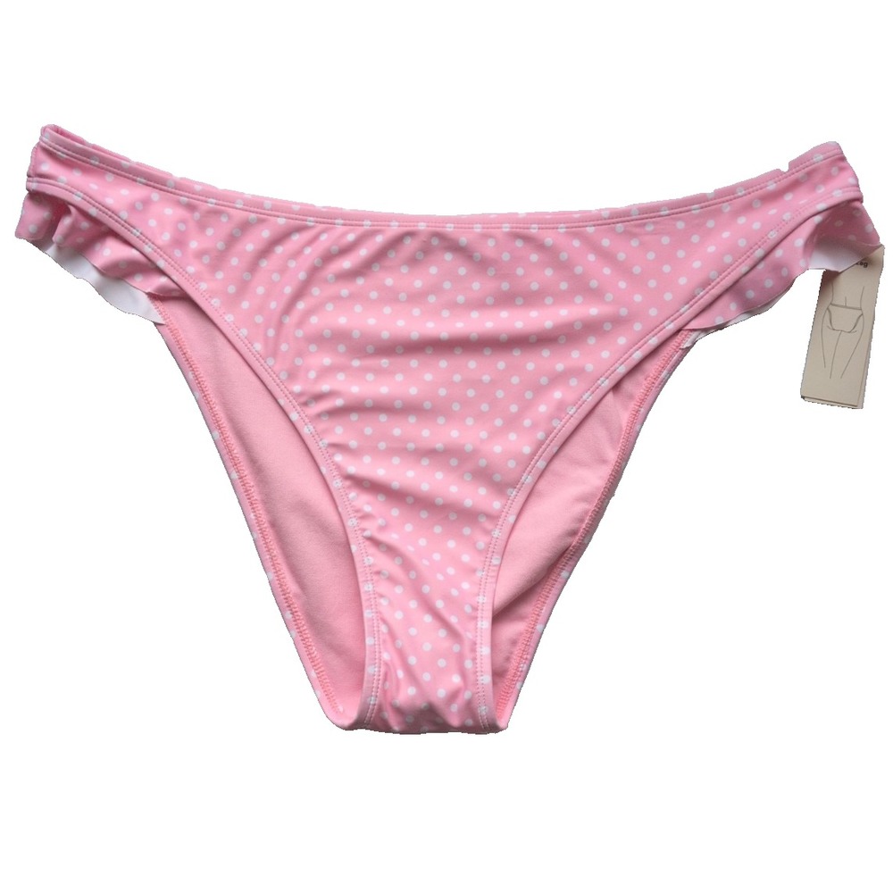 No Boundaries Juniors Pink/White Bikini Bottom XL 16-18 Cheeky High Leg Ruffles